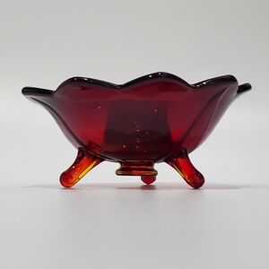 Fenton Ruby Amberina 3 Footed Lotus Taper Candle Holder